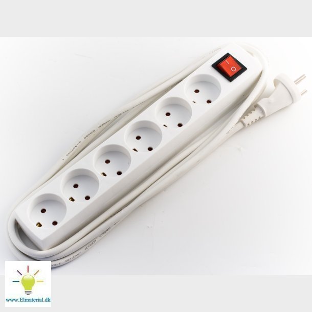 6-Stikdse M/J M/Afbr. 3M Hvid