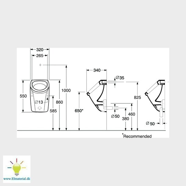 Saval Urinal Skjult Tilg. Hvid