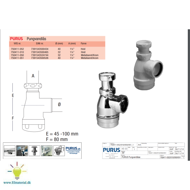 Hvid Pungvandls 1 1/4" - 40 Mm